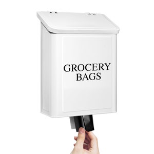 Calindiana Metal Magnetic Grocery Bag Holder for Plastic Bags with Lid, Farmhouse Kitchen Organizer Countertop, Kitchen Storage Containers