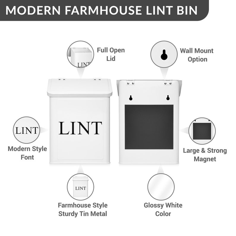 Magnetic Lint Bin, Modern Farmhouse Laundry Room Wall Decor, Laundry Room Sign, Laundry Accessories Organization Basket, Housewarming Gift image 2