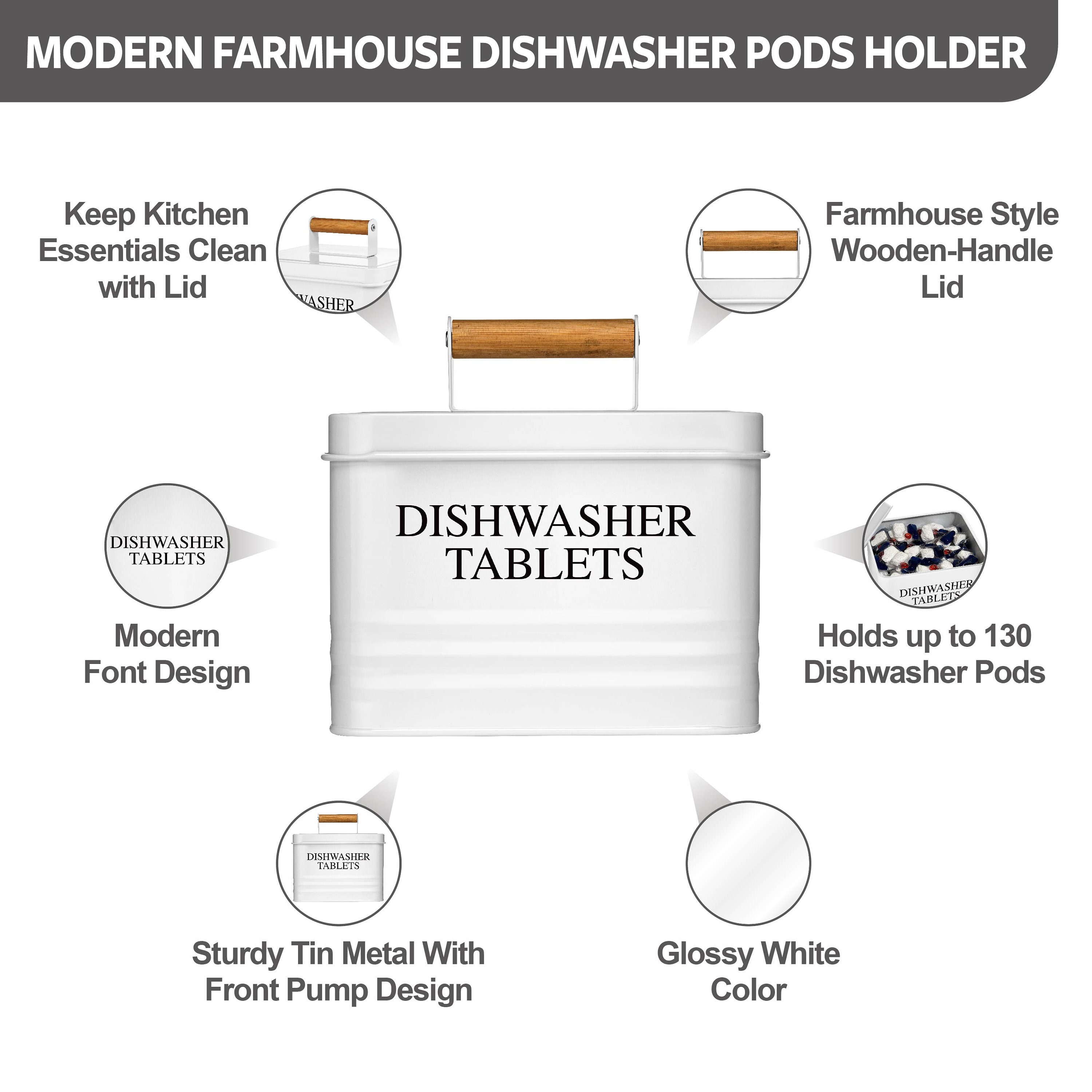 Modern Farmhouse Metal Dishwasher Pods Container Holder With Lid For  Kitchen Org