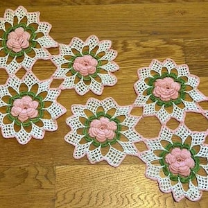 Two Vintage Hand Crocheted Doilies 3D/Layered Roses On White