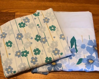 Vintage Perma Prest Percale Full Fitted & Flat Sheet 70's Flowers
