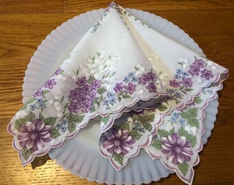 Vintage Hankie Lilies Of The Valley Purple Flowers Collections Wedding Handkerchief