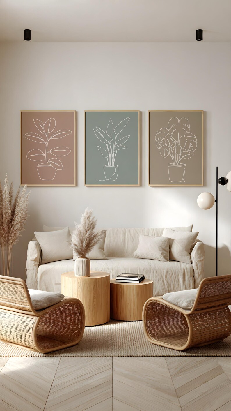 Minimalist Botanical Line Art Print Set of 3, Printable Wall Art ...