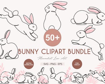 Easter Cute Bunny Clipart Bundle SVG PNG EPS | Bunny Minimalist Line Art Illustration | Cricut Cut File