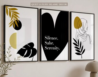 Quiet Luxury Islamic Decor Set, Muslimah Line Art Printable, Neutral Islamic Wall Art, Modern Muslim Home Decor, Minimalist Hijabi Prints
