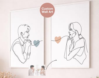 Custom Long Distance Relationship Portrait, Minimalist Line Art Illustration from Photo, Personalized LDR Gift for Boyfriend Girlfriend