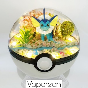 Handgemaakte Vaporeon Terrarium Diorama Pokemon Pokeball-ballen Planter voorstel Terrainium Verjaardag Uitnodigingskaart Cadeau Verjaardag Vader