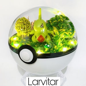 Handgemaakte Larvitar Terrarium Diorama Pokemon Pokeball Kerstballen Planter voorstel Terrainium Verjaardag Uitnodigingskaart Cadeau Verjaardag Vader