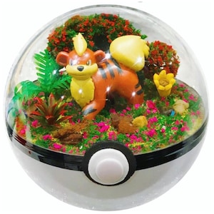 Handgemaakte Growlithe terrarium diorama Pokemon Pokeball kerstballen planter voorstel Terrainium verjaardagsuitnodiging kaart cadeau verjaardag vaderdag