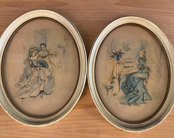 Paire d'oeuvres d'art encadrées Corry Helman des années 1920-30
