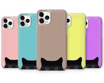 Cute Cat Phone Case Pastel Cover fit for iPhone 13 Pro, 12, 11, XR, XS, 8+, 7, Samsung S10, S20, S21, A50, A51, Huawei P20, P30 Lite