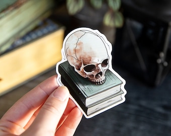 Skull and Books Sticker: Waterproof Vinyl Halloween Decor