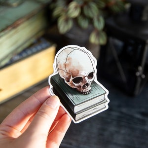 Skull Sticker Art, Skull Decor, Halloween Stickers Vinyl, Sticker for Hydroflask, Waterproof Skull Sticker, Skeleton Sticker,Skull and Books