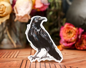 Crow Sticker, Dark Academia Crow, Gothic Aesthetic, Witchy Sticker, Oddities Decor, Spooky Waterproof Sticker, Goth Vinyl Sticker, Crow Art