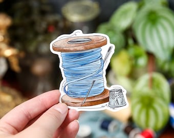 Sewing Spool Sticker, Sewing Spool for Junk Journal, Sewing Gift, Waterproof Sticker, Vintage Art, Sewing Decor, Cottage Core, Dark Academia