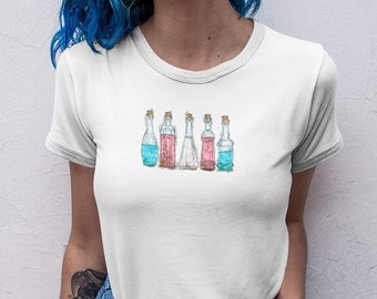 Transgender Pride Flag Tshirt Womens, Subtle Pride Merch, Trans LGBTQ Shirt, LGBTQ Ally Gift, Vintage Potion Bottles, Trans Ally,Pride Month