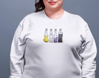 Nonbinary Pride Flag Sweatshirt, Subtle Nonbinary Pride Merch,LGBTQ Ally SweatShirt,LGBTQ Gift,Gay Rights,Vintage Potion Bottles,Pride Month