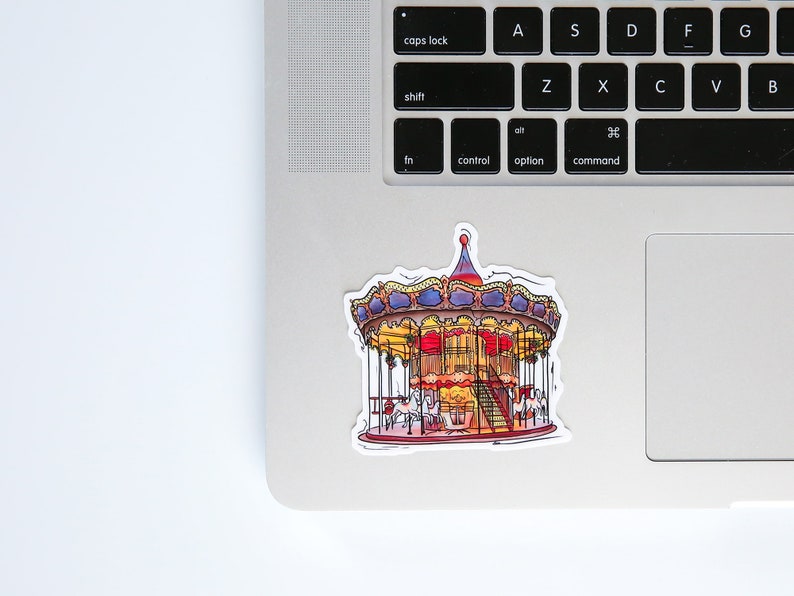 Paris Carousel Sacre Coeur Sticker, Vintage Carousel Sticker, Waterproof Sticker, Vinyl Sticker, Sticker for Hydroflask, Paris Art Sticker image 2