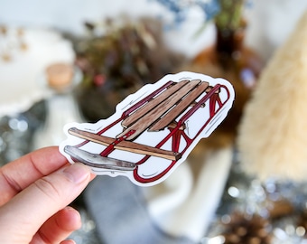 Flyer Sled Sticker, Winter Sticker, Sledding Decor, Journal Scrapbooking Sticker, Vintage Art Sticker, Christmas Sticker, Hydroflask Sticker