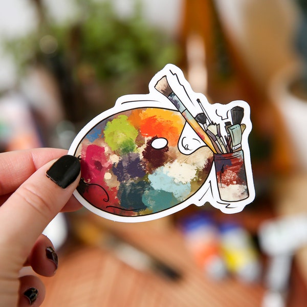 Painters Palette Sticker, Rainbow Artist Sticker, Gift for Artist, Gift for Painter, Unique Gift, Waterproof Sticker, Vintage Paint, Antique