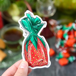 Strawberry Candy Sticker, Strawberry Decor, Hydroflask Sticker, Waterproof Vinyl Sticker, Summer Food Sticker,Foodie Lover Gift,Cute Sticker