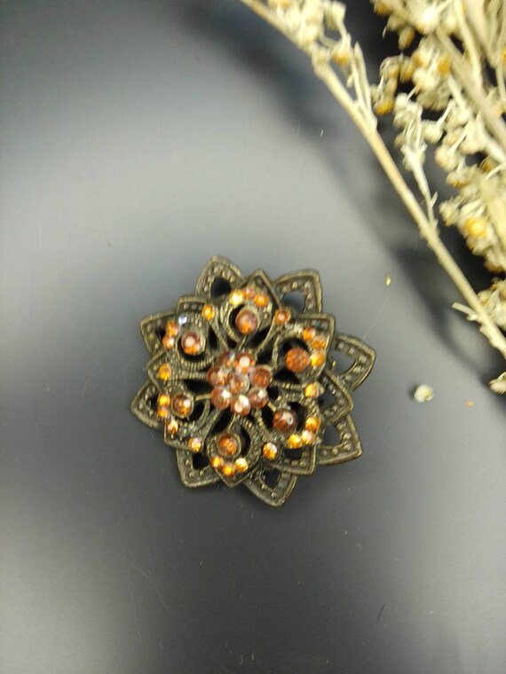 Russian vintage gold tone brooch Vintage USSR. Crystal brooch Soviet jewellery