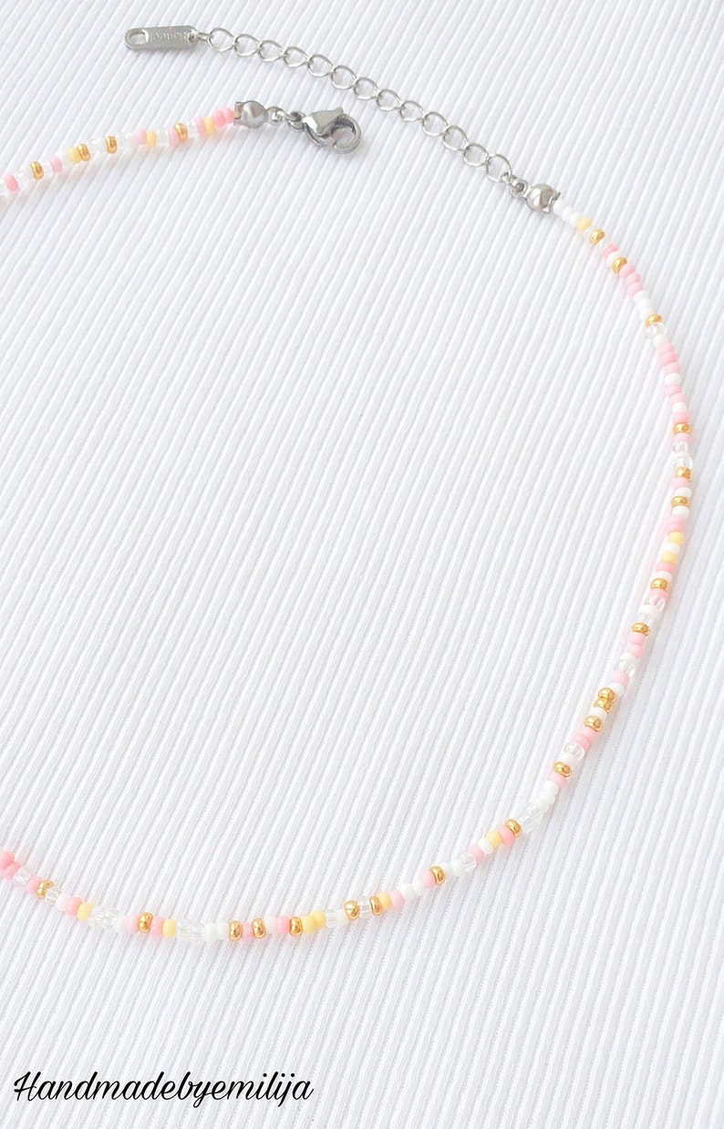 Pink Seed Bead Choker Necklace Handmade Boho Jewelry Etsy