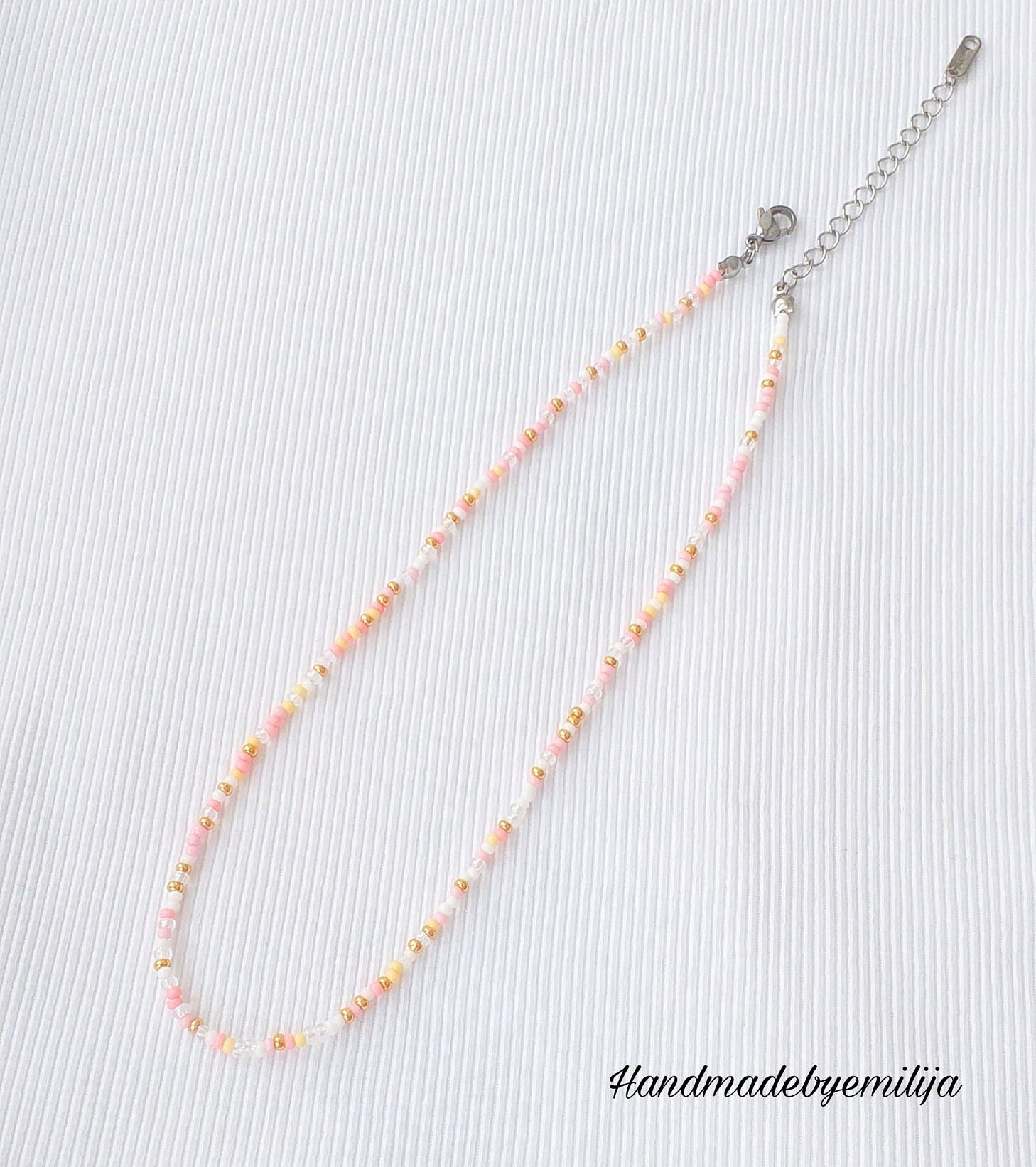 Pink Seed Bead Choker Necklace Handmade Boho Jewelry Etsy