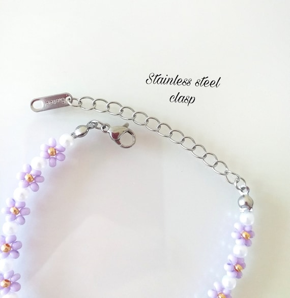 Purple Daisy Flower Beaded Bracelet Seed Beads Chain Bracelet Trendy  Jewellery