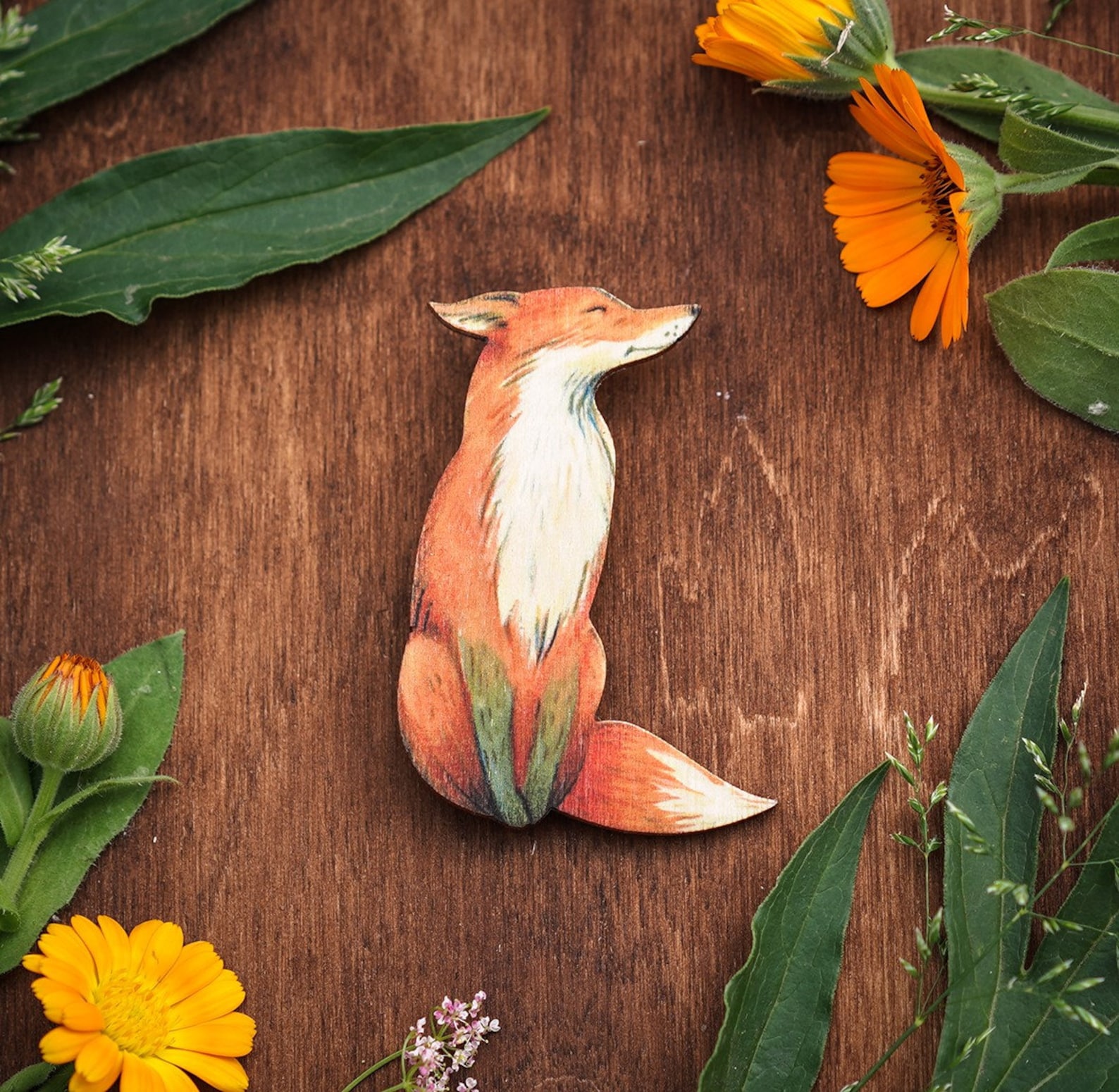 Fox wooden brooch / quirky jewelry / sitting fox / fox badge Etsy