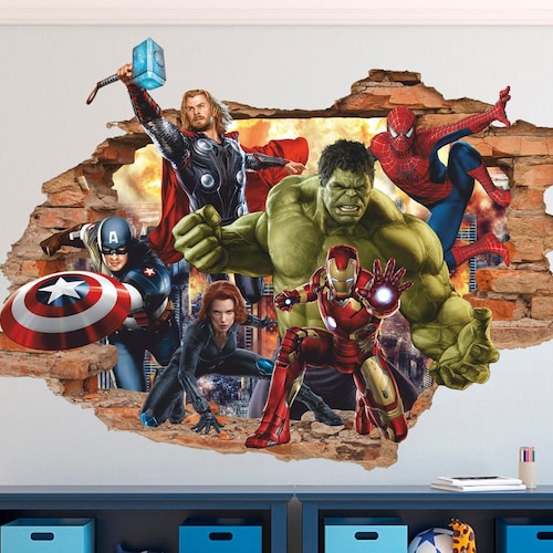 Superheros 3D Wall Decal Superhero Wall Sticker Removable Etsy