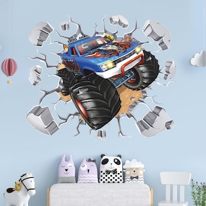 Naklejka ścienna Monster Truck 3D, Naklejka ścienna Monster Truck, Samochód sportowy, Wyścig, Tatuaż ścienny, Sztuka ścienna, Dekoracja SR4