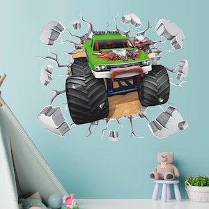 Naklejka ścienna Monster Truck 3D, Naklejka ścienna Monster Truck, Samochód sportowy, Wyścig, Tatuaż ścienny, Sztuka ścienna, Dekoracja SR3