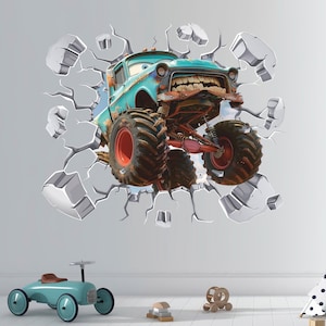 Naklejka ścienna Monster Truck 3D, naklejka ścienna Monster Truck, samochód sportowy, wyścig, tatuaż ścienny, sztuka ścienna, wystrój SR1