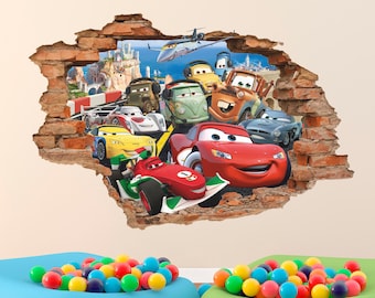 Cartoon 3D Wall Decal, Car Wall Sticker, Removable Vinyl Sticker, Wall Art, Decor