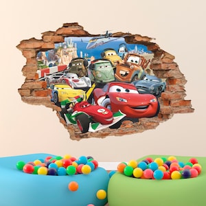 Cartoon 3D-muursticker, automuursticker, muurtattoo, kunst aan de muur, decor