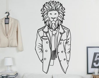 Lion Hipster Wall Decal, Animals Wall Sticker, Lion Man, Leo, Wall Tattoo, Wall Art, Decor