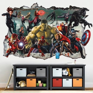 Superheros 3D Wall Decal, SuperHero Wall Sticker, Hero Wall Tattoo, Wall Art, Decor