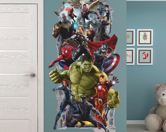 Superheros 3D Wall Decal, Superhero Wall Sticker, Wall Tattoo, Wall Art, Decor