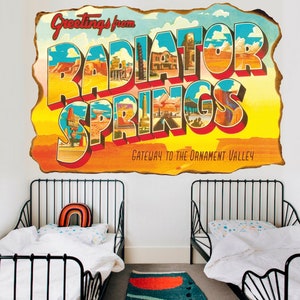Naklejka ścienna Radiator Springs, naklejka ścienna Retro Car, tatuaż ścienny, sztuka ścienna, wystrój