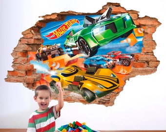 Hot Cars 3D Wall Decal, Hot Race Wall Sticker, A Lot of Cars, Wall Tattoo, Wall Art, Decor