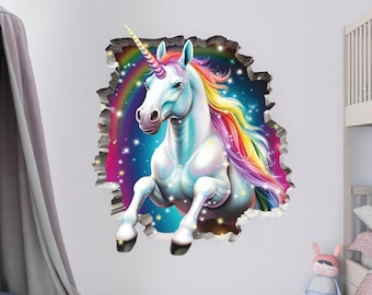 Wandtattoo Einhorn, Wandtattoo märchenhaftes Pferd, Regenbogen, Tiere, Wandtattoo, Wandkunst, Dekor für Mädchen