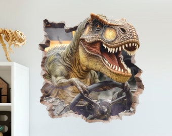 Fahrer Tyrannosaurus 3D Wandtattoo, Dinosaurier Wandaufkleber, Dinosaurier Welt, Wandtattoo, Wandkunst, Dekor