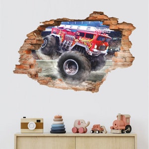 Naklejka ścienna Monster Truck 3D, naklejka ścienna Monster Truck, samochód sportowy, wyścig, tatuaż ścienny, sztuka ścienna, wystrój 101