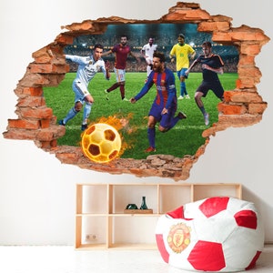 Football 3D Wall Decal, Football Stars Wall Sticker, Sport, Wall Tattoo, Wall Art, Decor