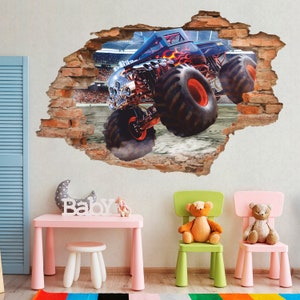 Naklejka ścienna Monster Truck 3D, Naklejka ścienna Monster Truck, Samochód sportowy, Wyścig, Tatuaż ścienny, Sztuka ścienna, Dekoracja