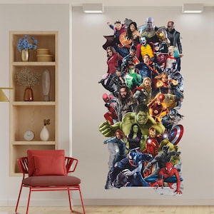 Superheros 3D Wall Decal, Many Superheroes Wall Sticker, Wall Tattoo, Wall Art, Decor 02