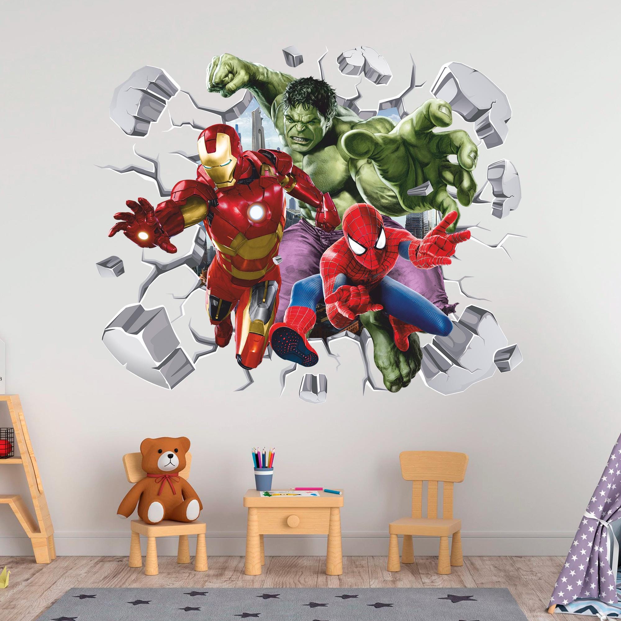 Superheros 3D Wall Decal, SuperHero Wall Sticker, Hero Wall Tattoo, Wall Art, Decor 02