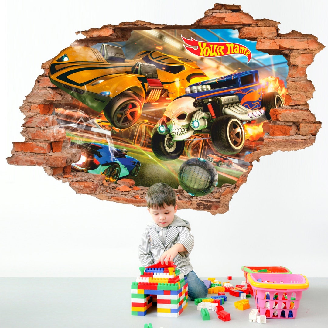 Autocollant Mural 3D Hot Cars - Personnalisable, Vinyle Amovible