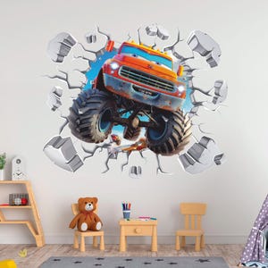 Naklejka ścienna Monster Truck 3D, Naklejka ścienna Monster Truck, Samochód sportowy, Wyścig, Tatuaż ścienny, Sztuka ścienna, Dekoracja SR2
